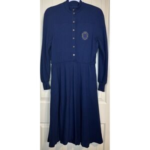 California Girl Vintage 70s Coastal‎ Knit Midi Dress Womens 4 embroidered crest